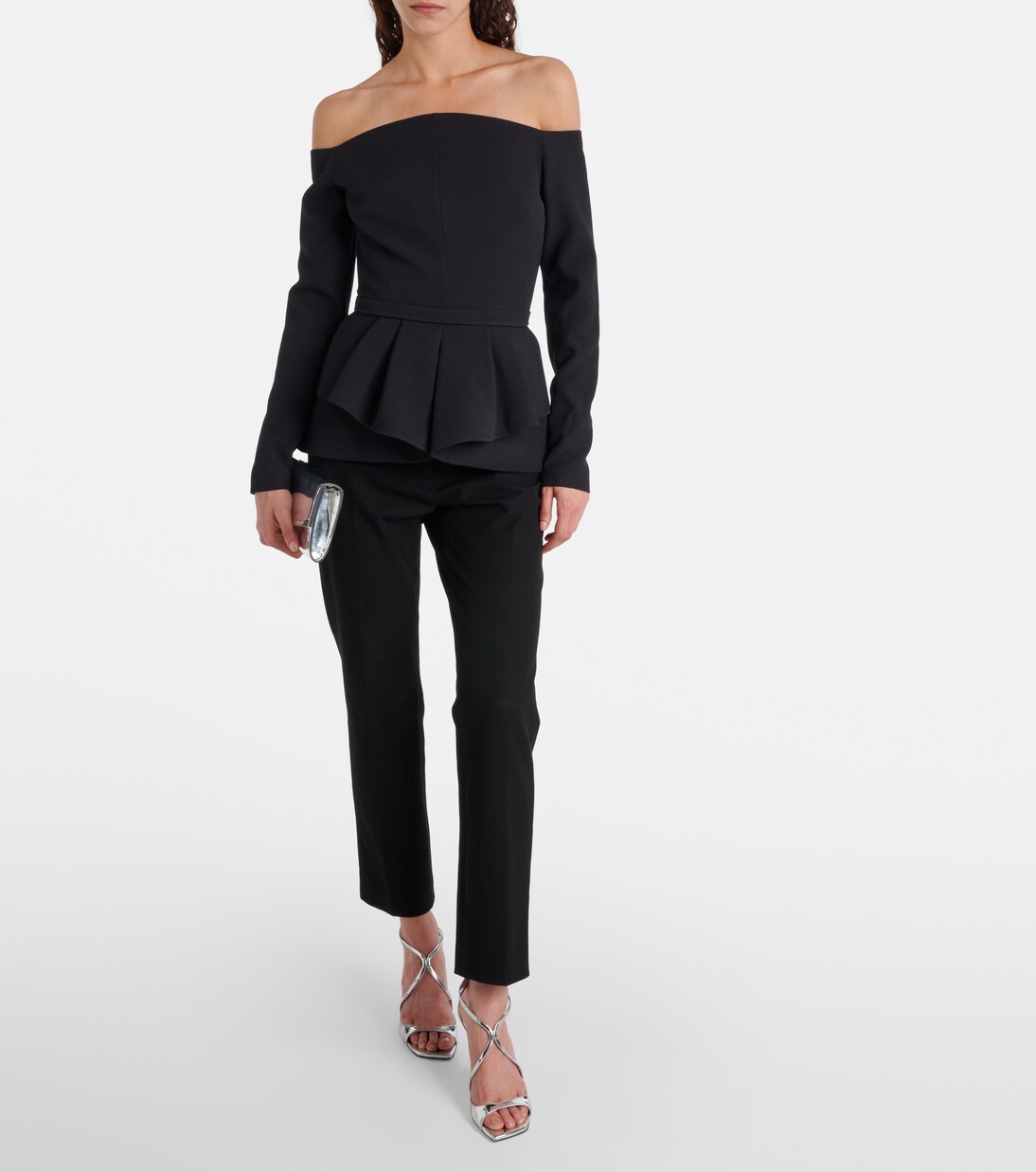 Brien off-shoulder crêpe peplum top in black - Safiyaa | Mytheresa
