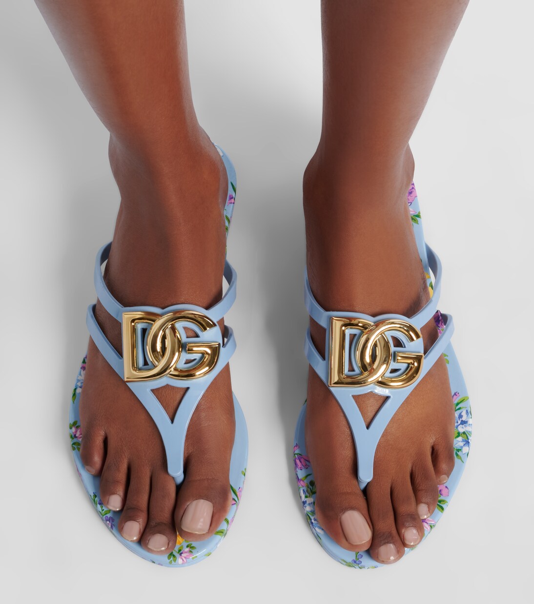 Floral thong sandals in blue - Dolce Gabbana | Mytheresa