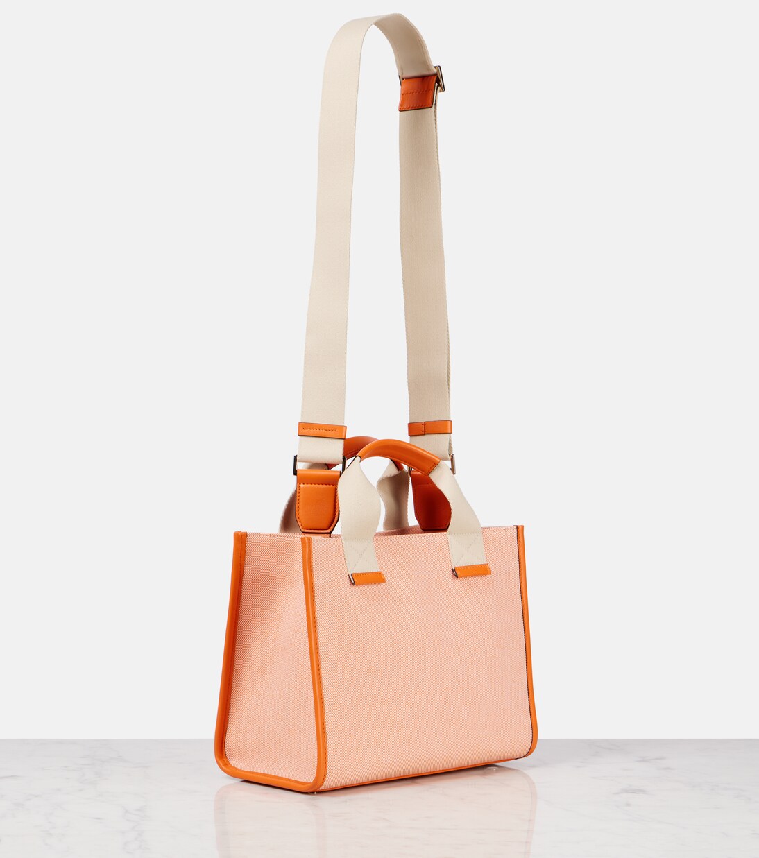 Logo leather-trimmed canvas tote bag in orange - Jimmy Choo
