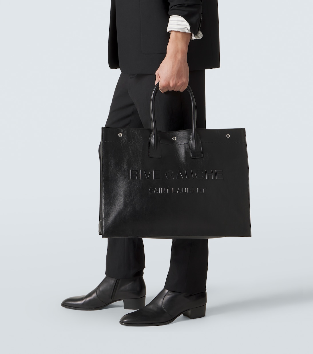 Rive Gauche leather tote bag in black - Saint Laurent | Mytheresa