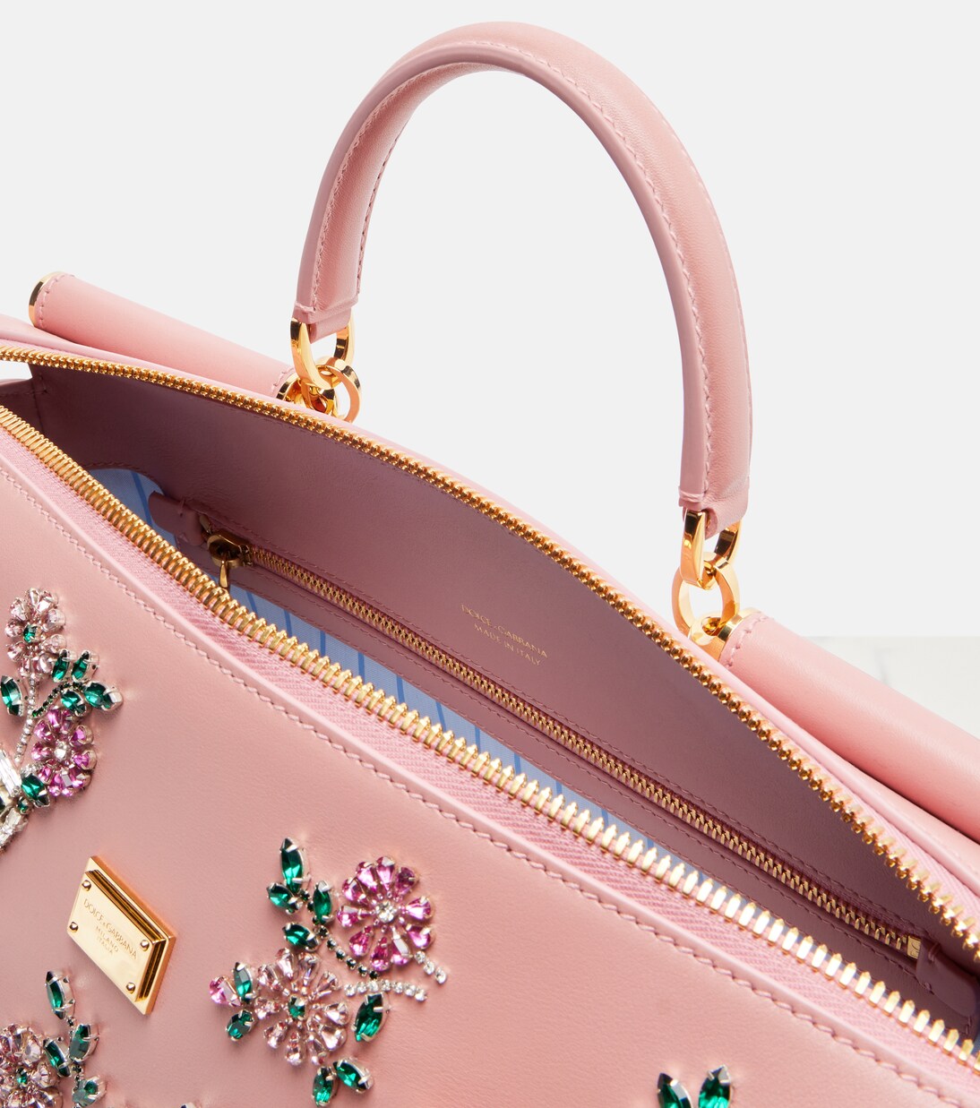 Vittoria Large embellished leather tote bag in pink - Dolce