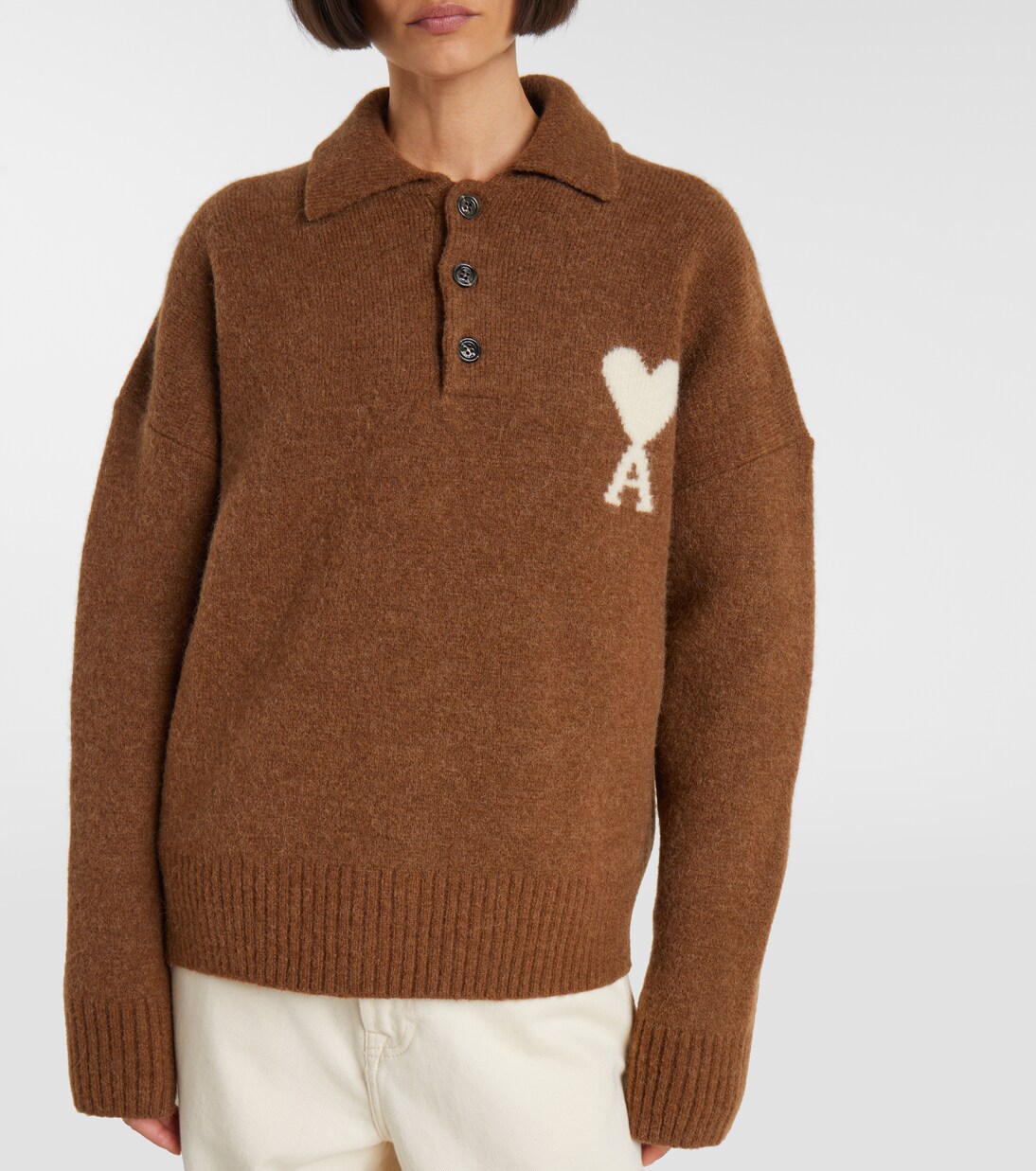 Alpaca and wool-blend polo sweater in brown - Ami Paris | Mytheresa