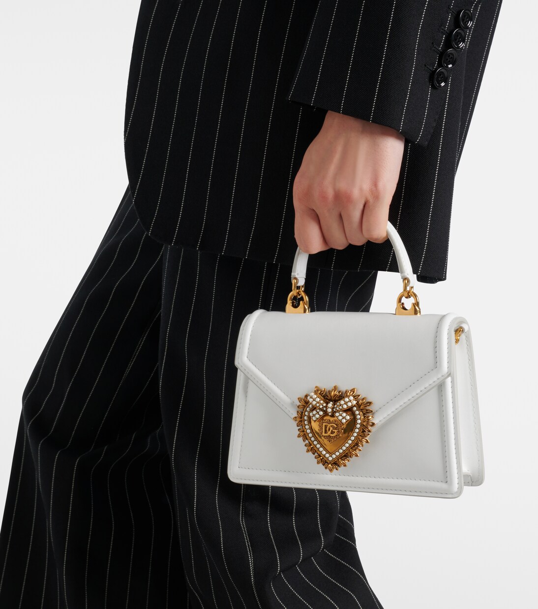 Devotion Small leather shoulder bag in white - Dolce Gabbana