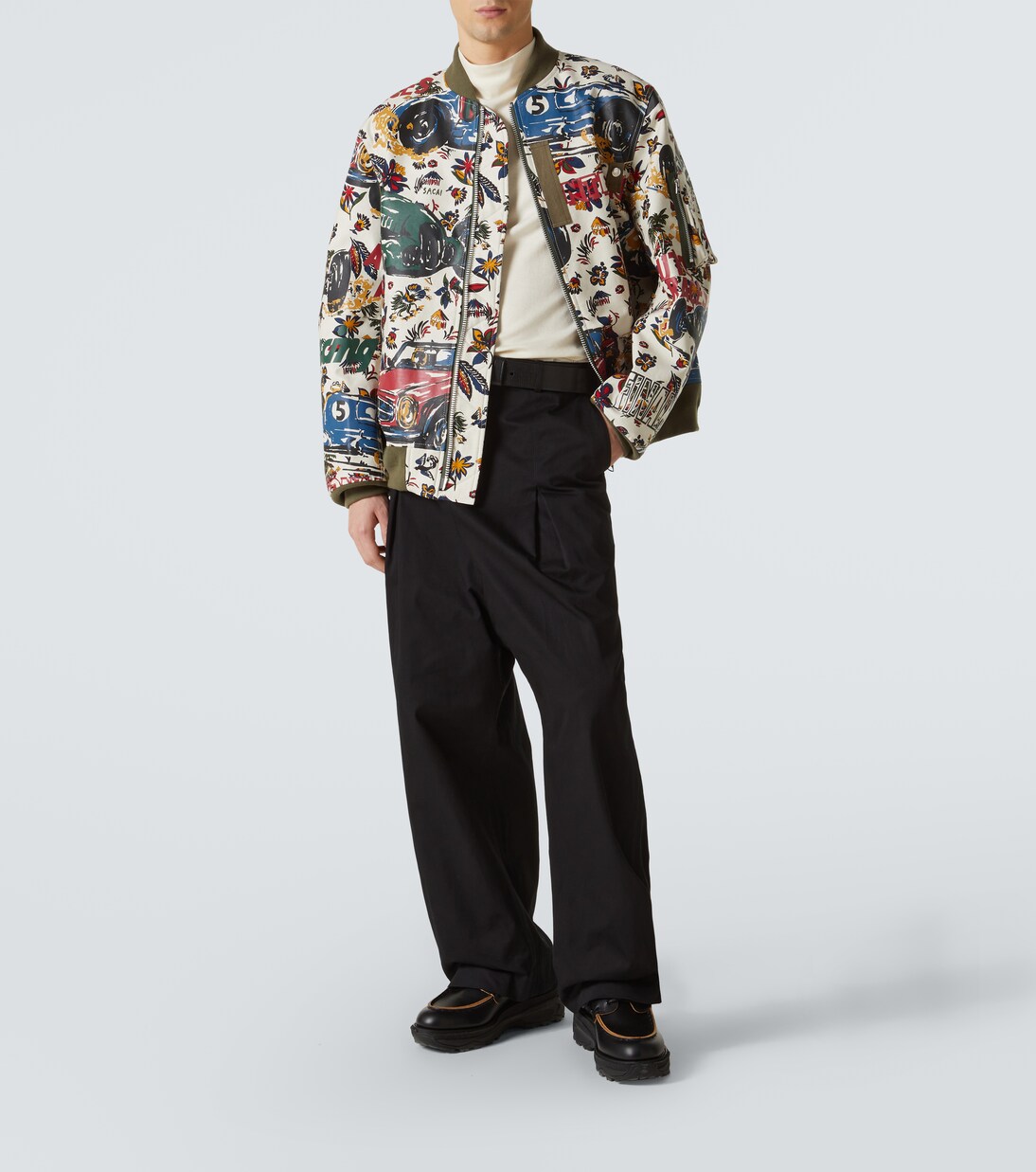 Leather platform boat shoes in black - Sacai | Mytheresa