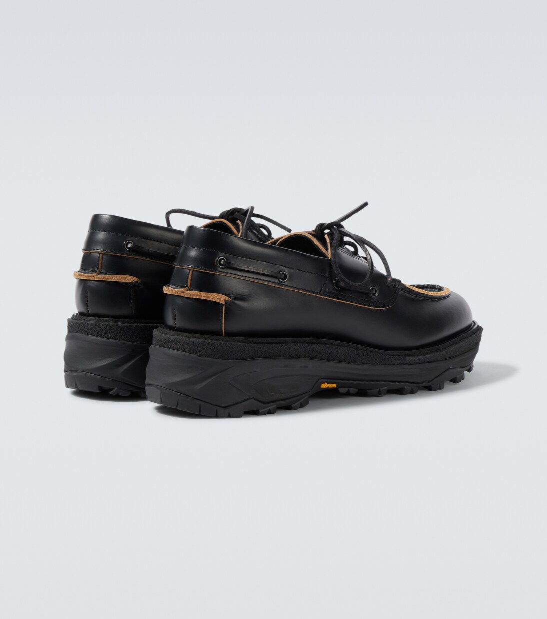 Leather platform boat shoes in black - Sacai | Mytheresa