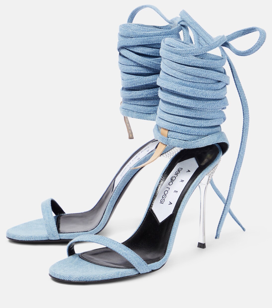 x Sergio Rossi Marquise denim sandals in blue - Area | Mytheresa