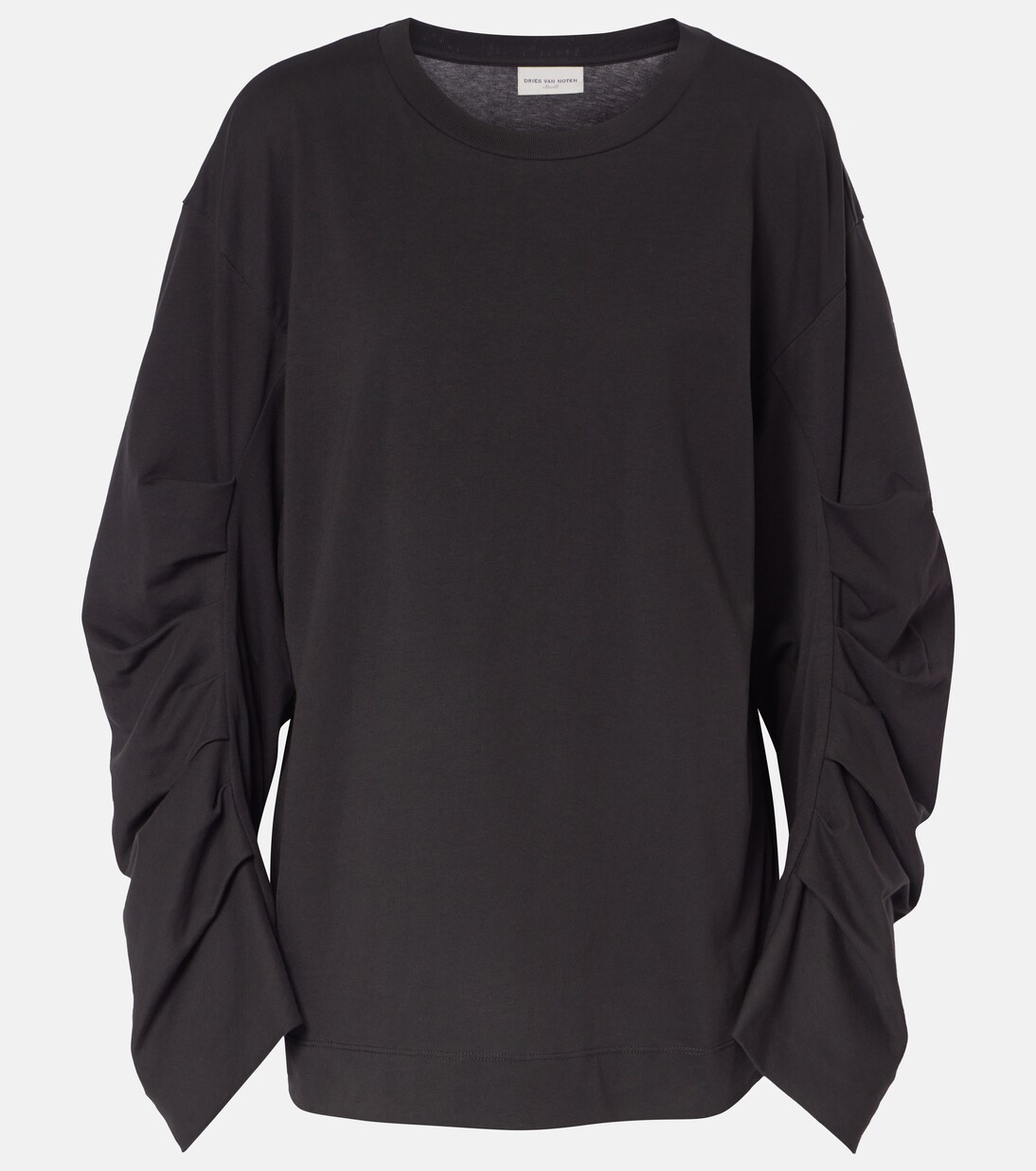 Ruched cotton jersey sweatshirt in black - Dries Van Noten | Mytheresa