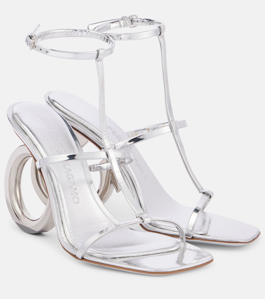 Elina 105 metallic leather sandals in silver - Ferragamo | Mytheresa