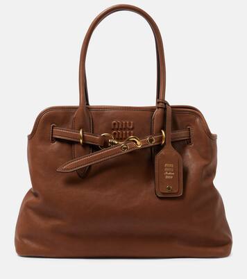 Aventure Medium leather tote bag in brown - Miu Miu | Mytheresa