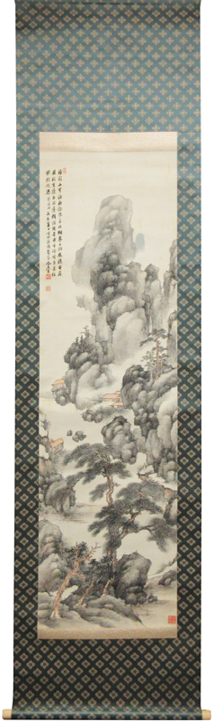 山田介堂 浅絳山水秋気烟嵐図/掛け軸 絵画の買取.販売.表装/長良川画廊