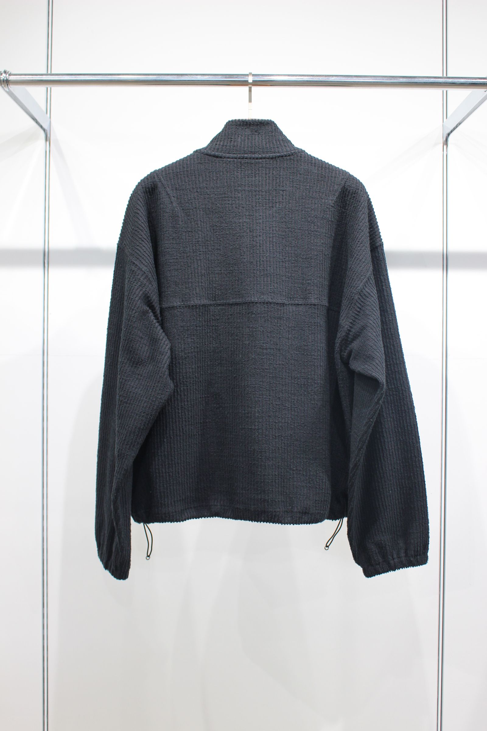 ANCELLM - CUT STRIPE HALF ZIP PULL OVER SHIRT | BLACK | ハーフ