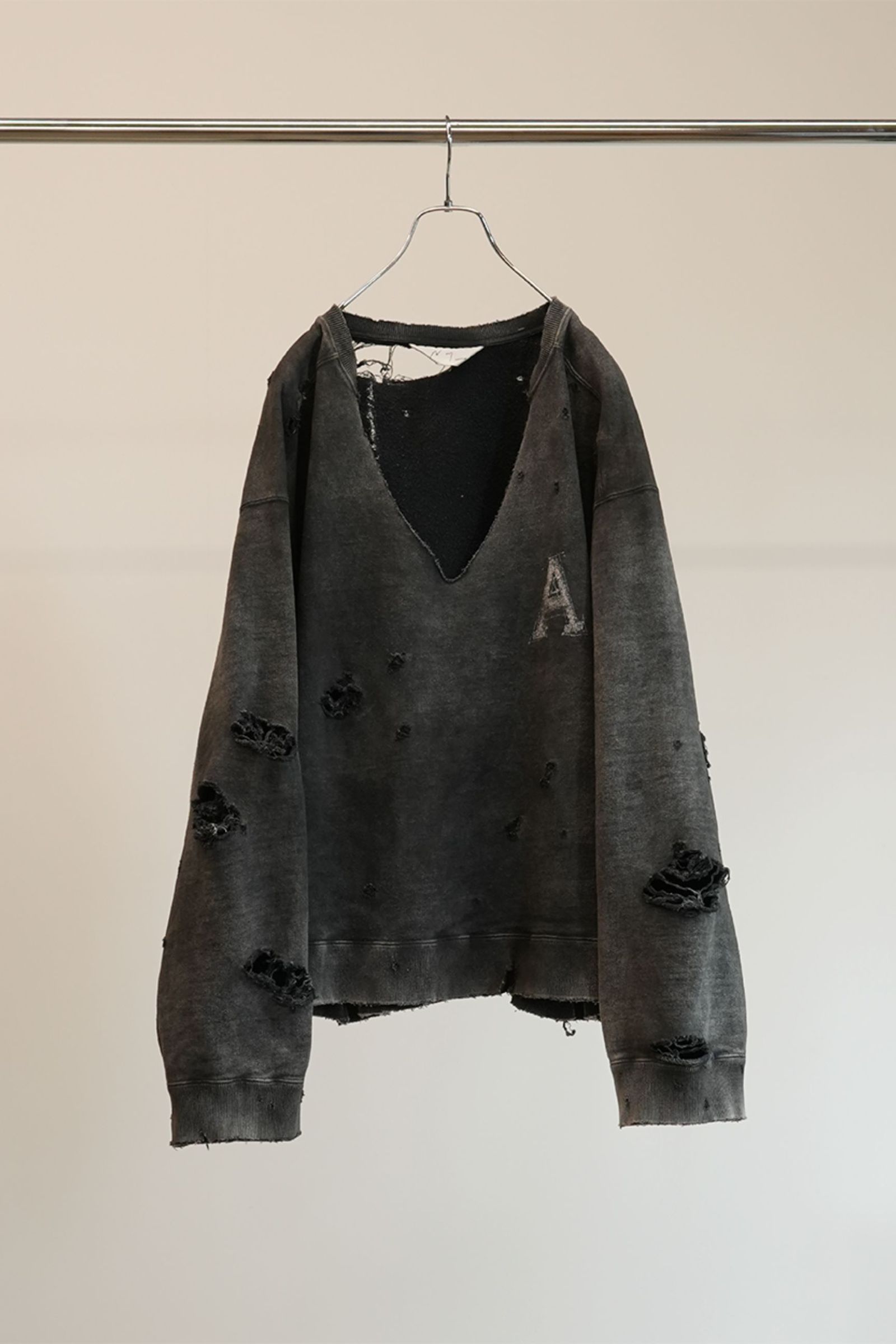 ANCELLM - HARD CRASH SWEAT SHIRT | BLACK | ダメージスウェット