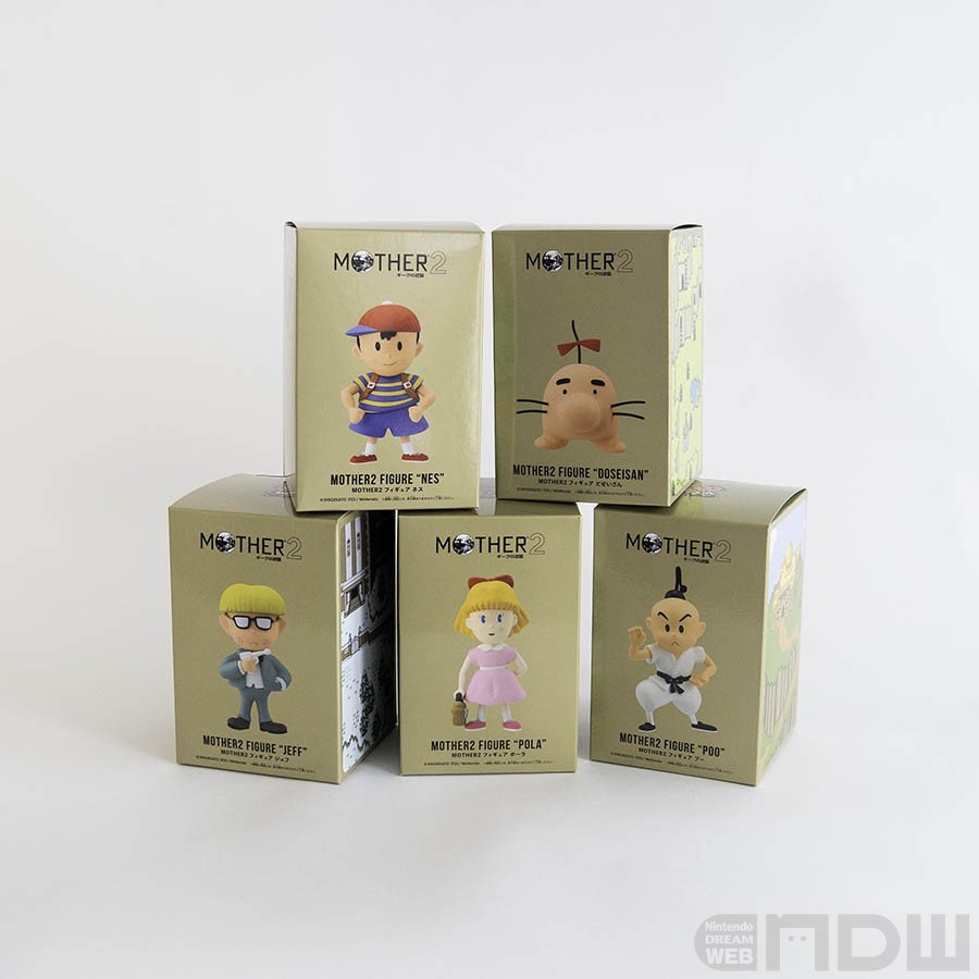 MOTHER2』のネス、ポーラ、ジェフ、プー、どせいさんの粘土フィギュア