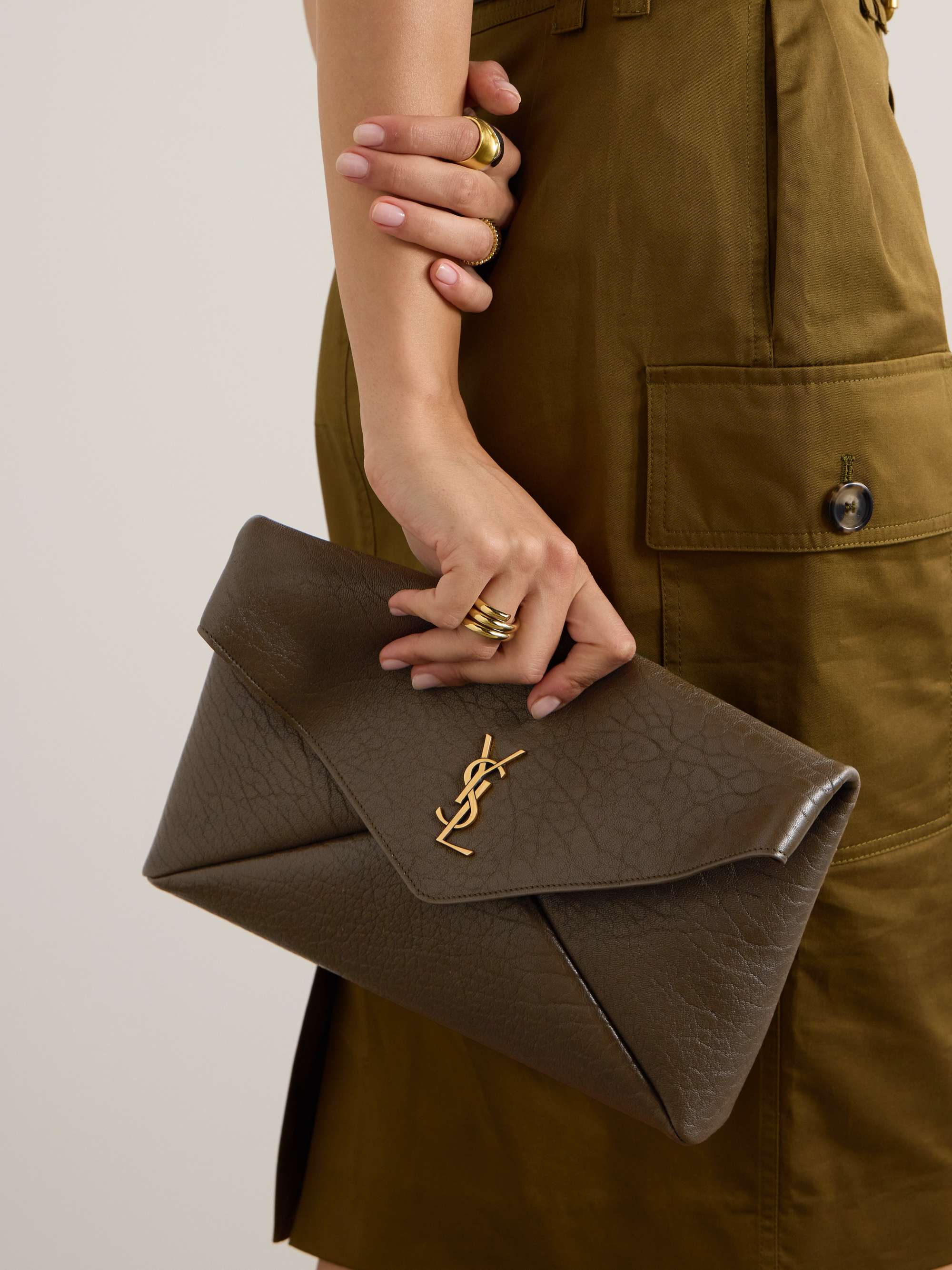 SAINT LAURENT Cassandre large textured-leather clutch | NET-A-PORTER