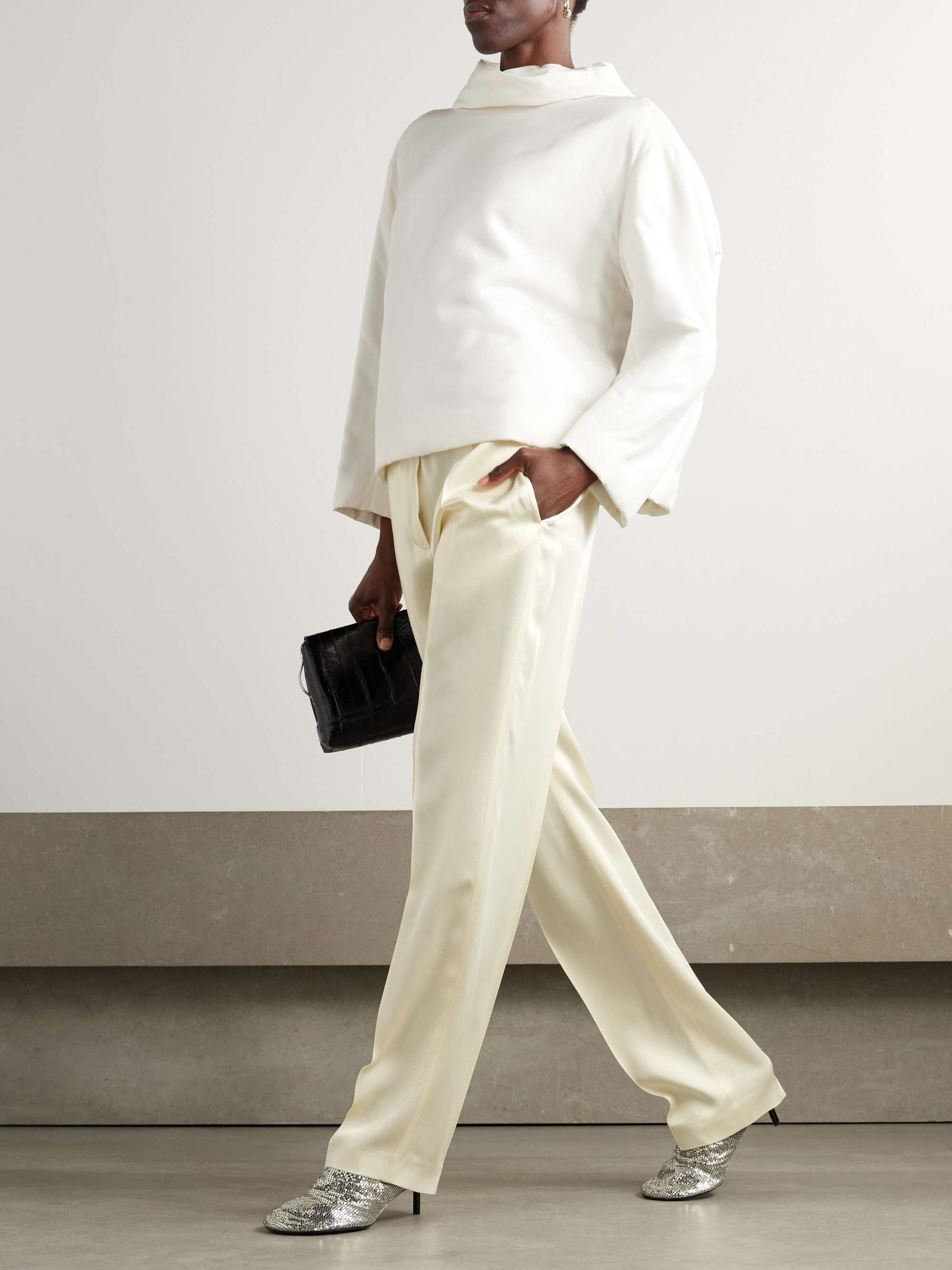 JIL SANDER Pleated satin straight-leg pants | NET-A-PORTER