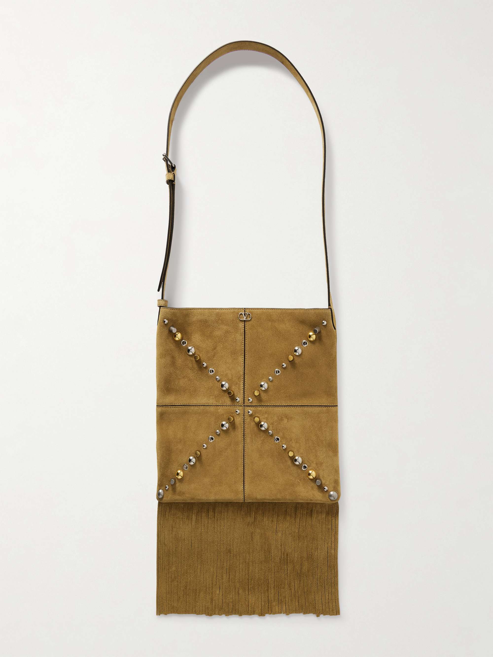 VALENTINO GARAVANI Nellcote fringed studded suede shoulder bag