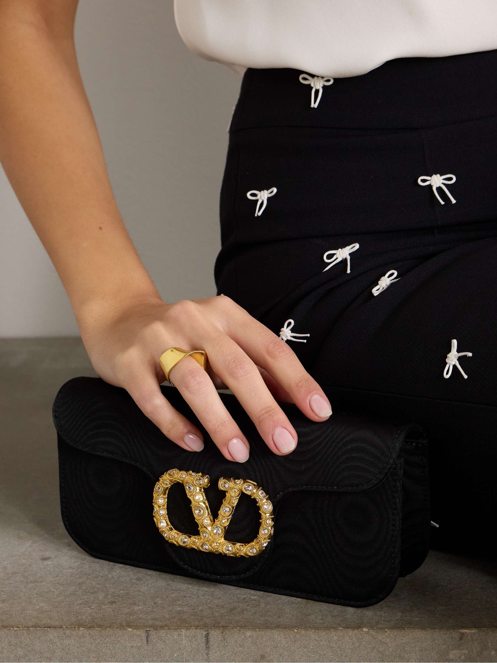 VALENTINO GARAVANI Locò embellished moire clutch | NET-A-PORTER