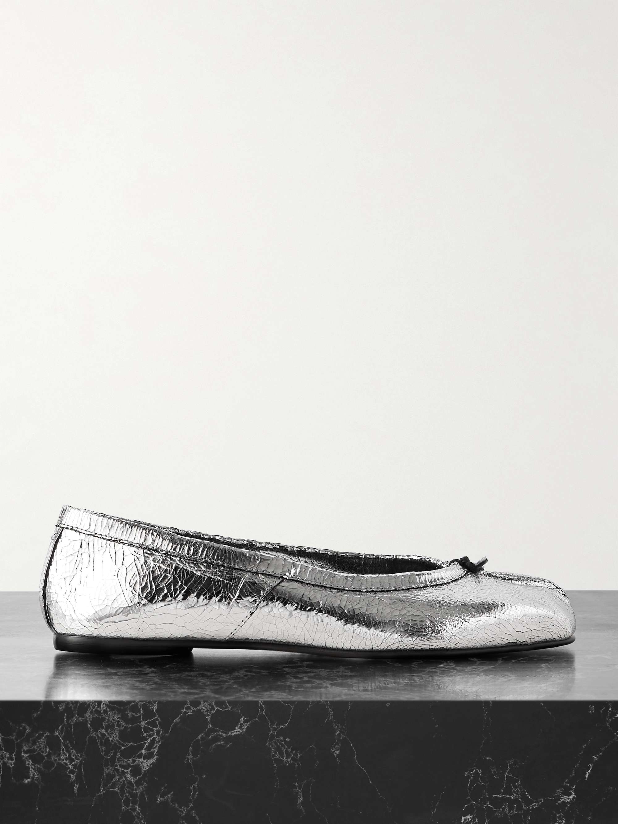 MAISON MARGIELA Tabi metallic cracked-leather ballet flats | NET-A