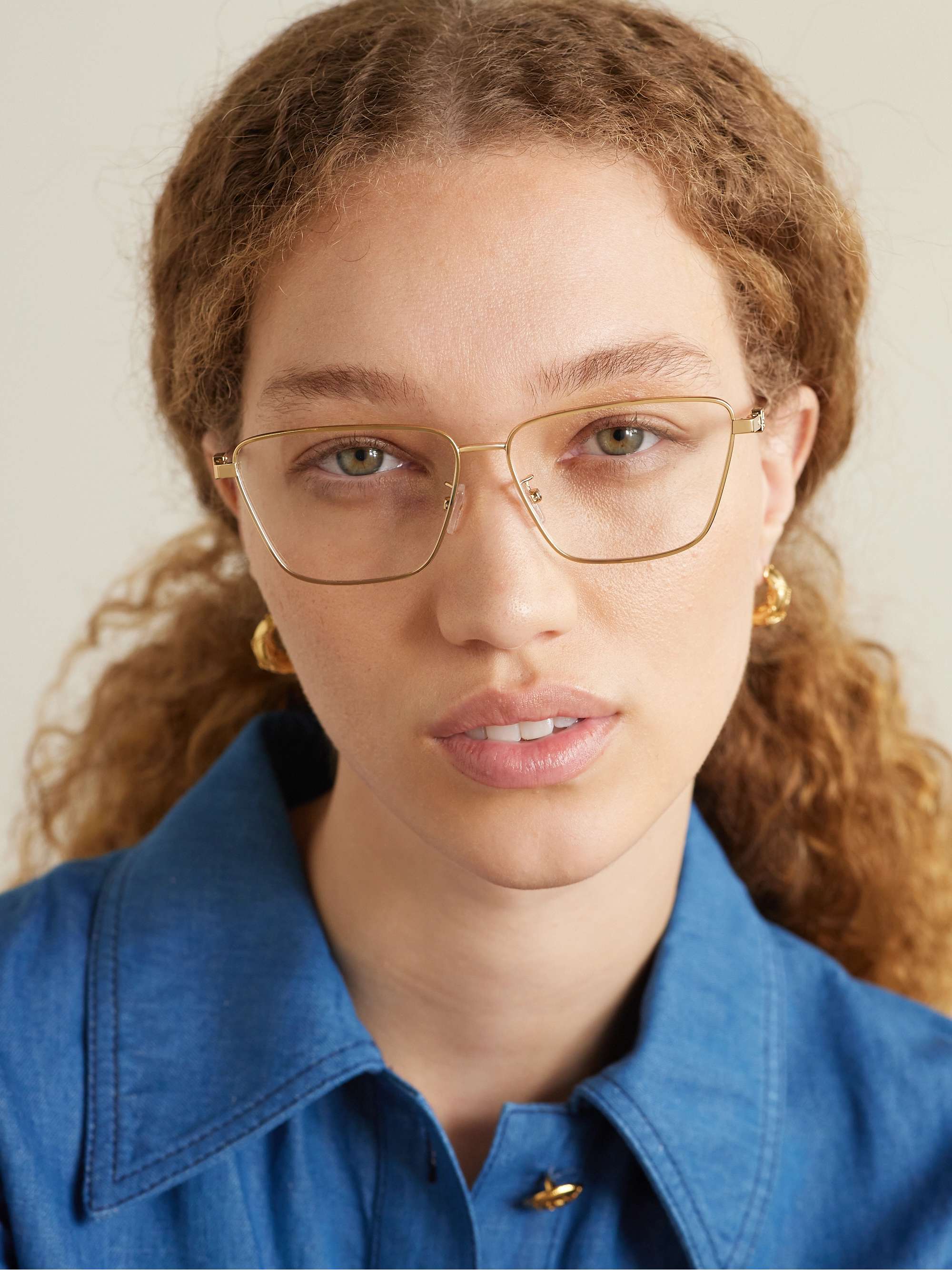 FENDI EYEWEAR Baguette square-framed gold-tone optical glasses