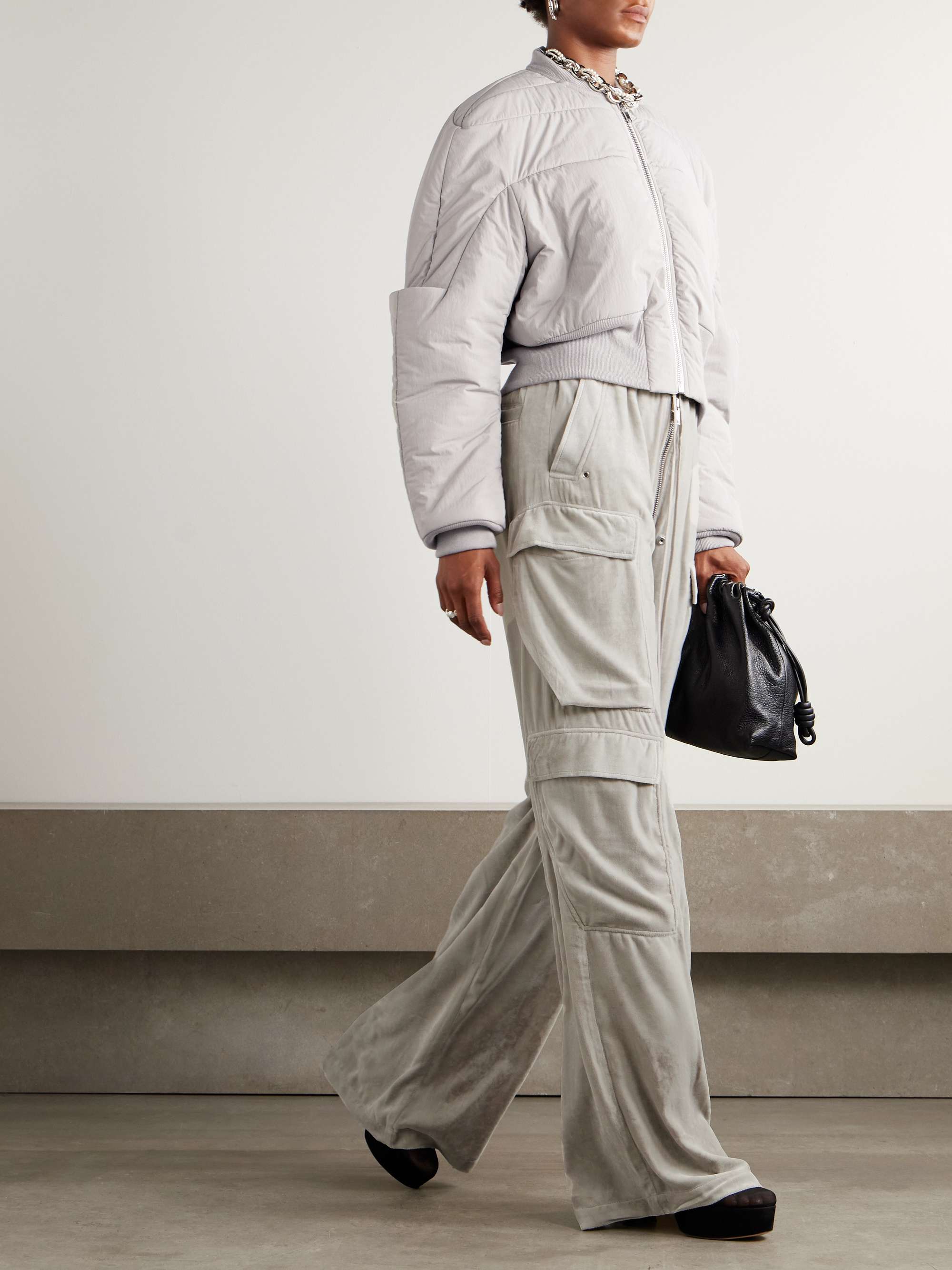 RICK OWENS Cropped wool-trimmed shell down bomber jacket | NET-A