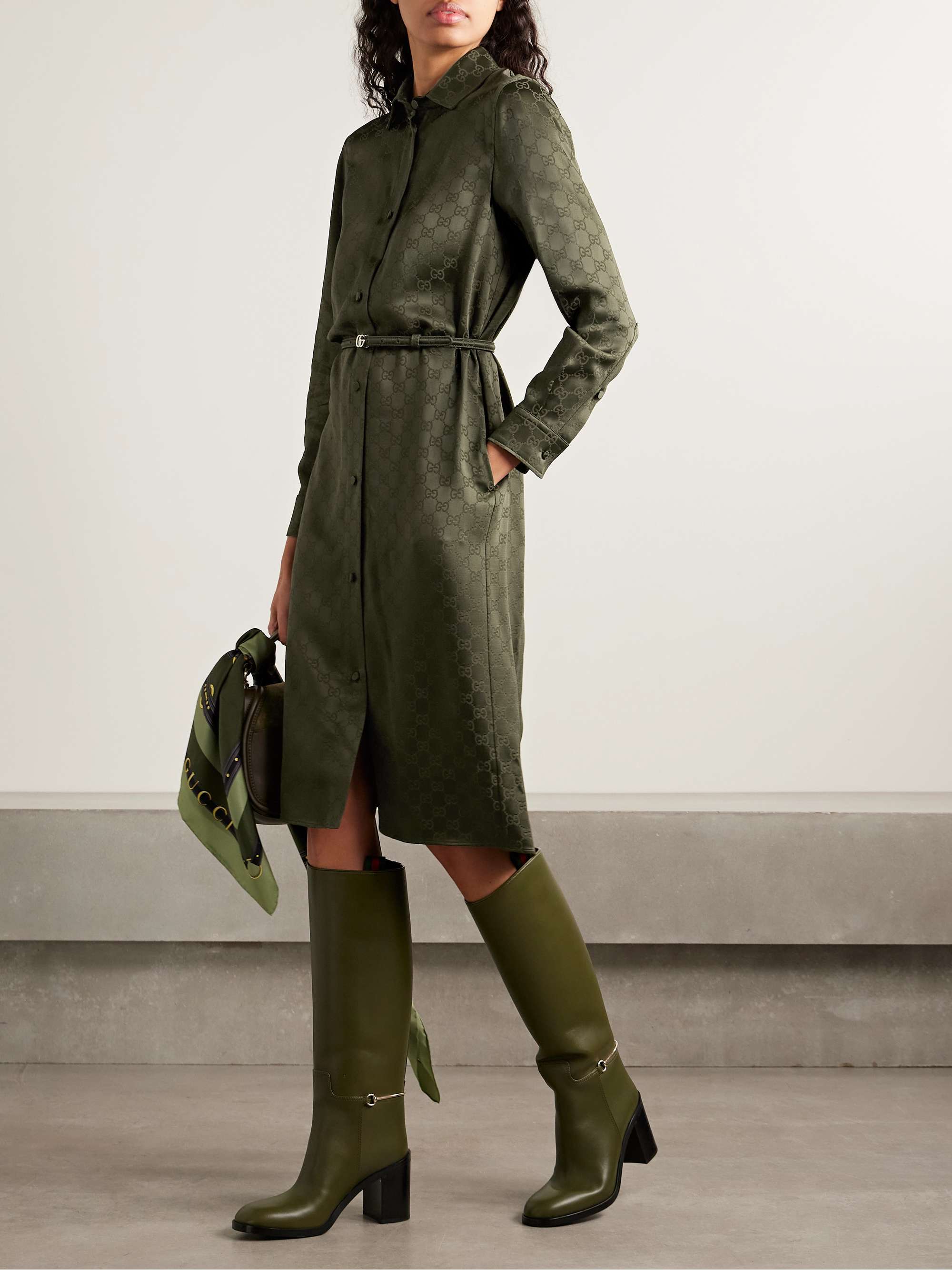 GUCCI Belted satin-jacquard midi shirt dress | NET-A-PORTER