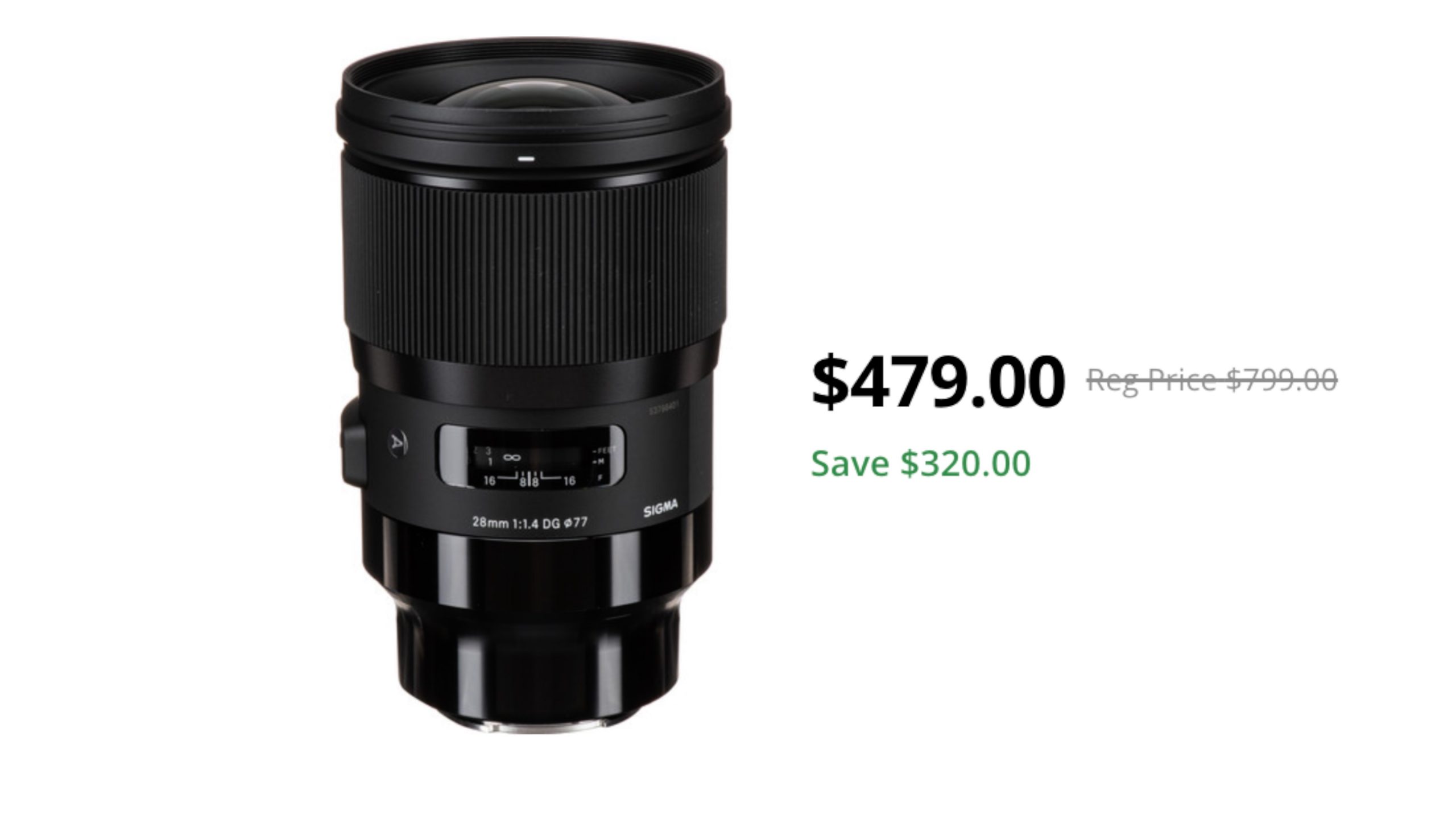 Sigma 28mm f/1.4 DG HSM Art Lens (Sony E) on sale for $479 USD