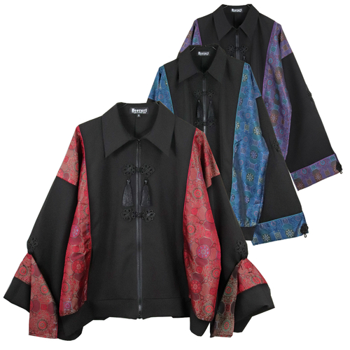 切替え・キョンシースリーブ・ブルゾン [ 中華柄・チャイナ柄 ] (LONG