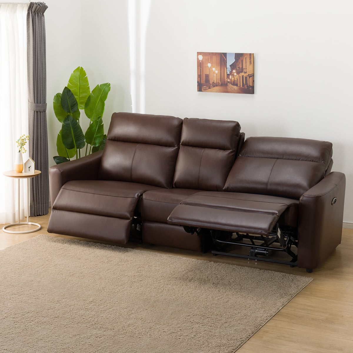 3人掛け電動リクライニングワイドソファ 本革(一部合成皮革)タイプ