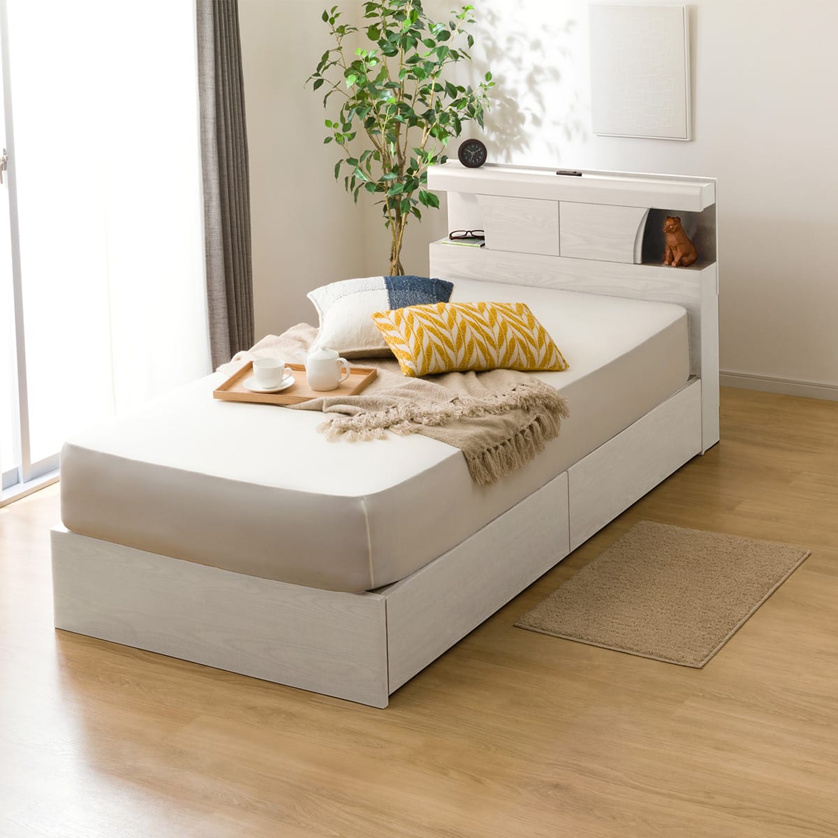 すのこシングルベッドフレーム(KG 宮・照明付き 深型 WW) | ニトリ