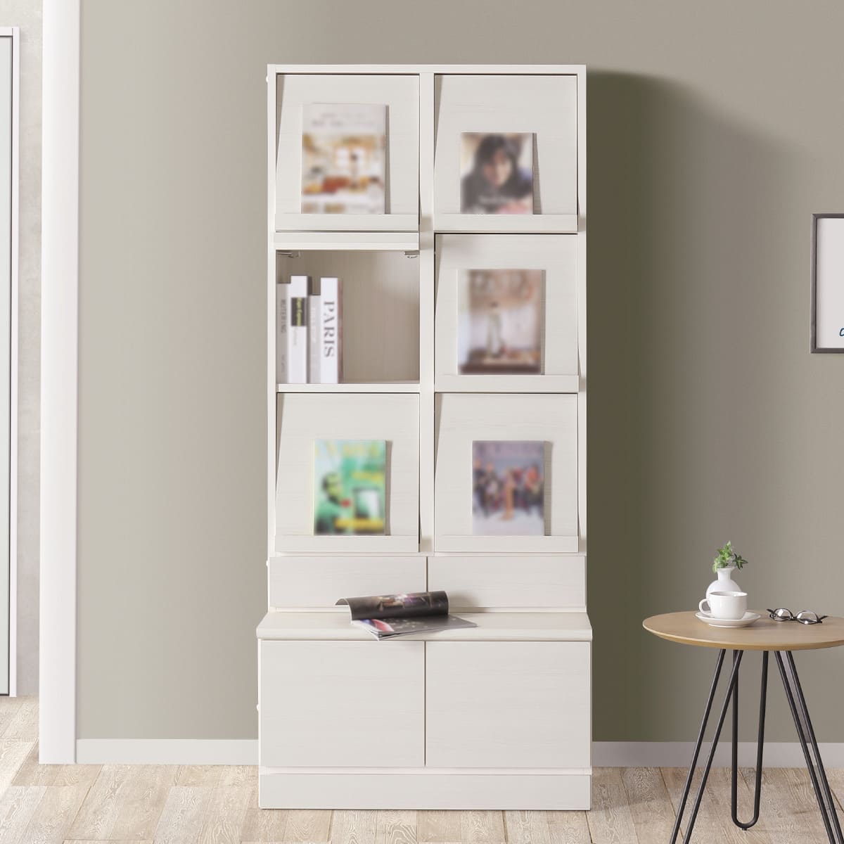 ベンチ付きラック フラップディスプレイタイプ (幅80.5cm 木目WW