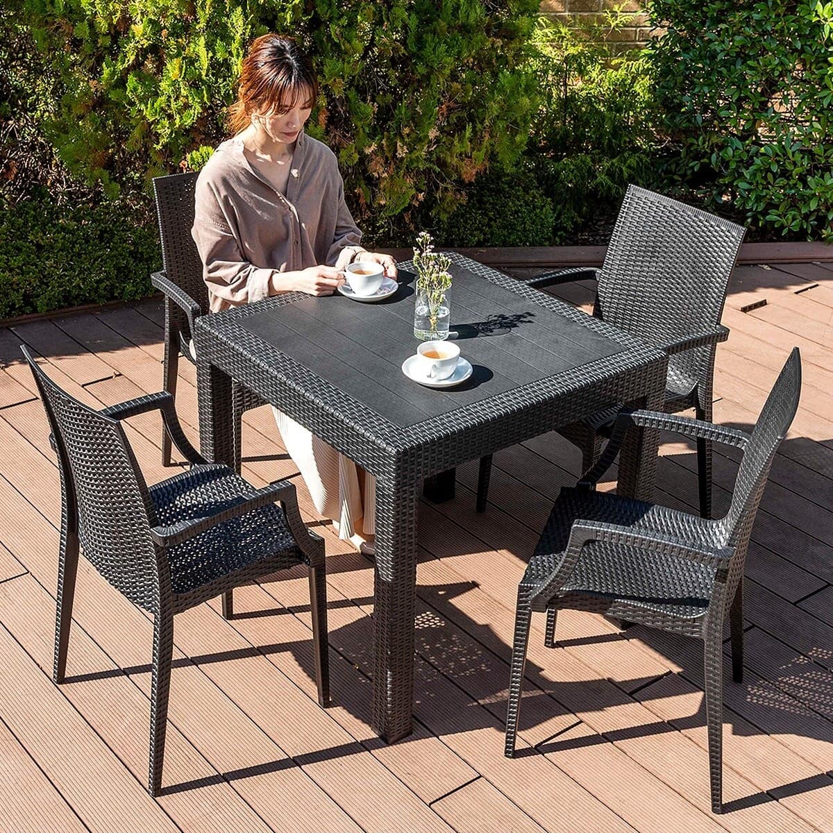 ラタン調ガーデンテーブル+肘付きチェア5点セット(PXY80) | ニトリ