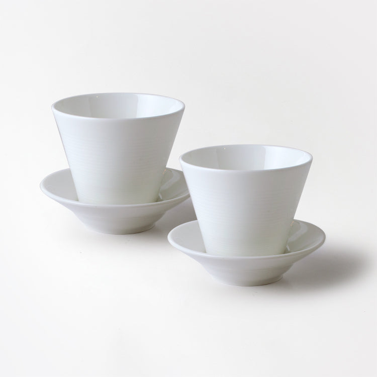 白いブランド食器｜ペア7.5cm湯呑 (145cc)&ソーサー｜EXQUISITE