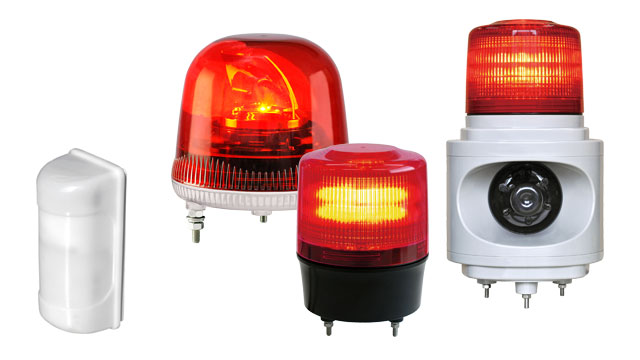 応用製品簡易車両入出庫警告灯：車両の出入りを検知、回転灯や警報器で