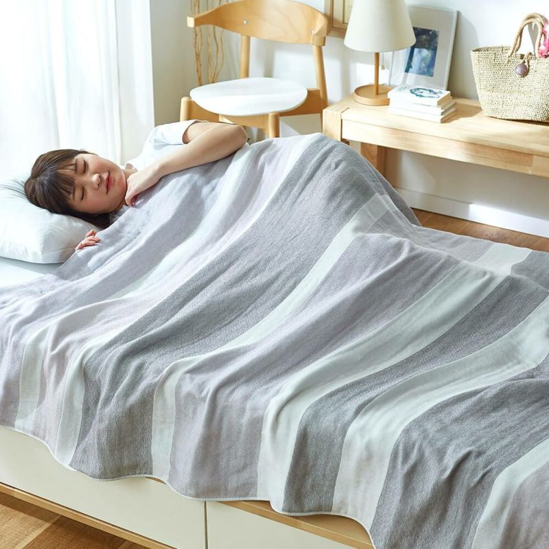 2枚セット特価】今治5重織ガーゼケット/エイブ ブルー・グレー