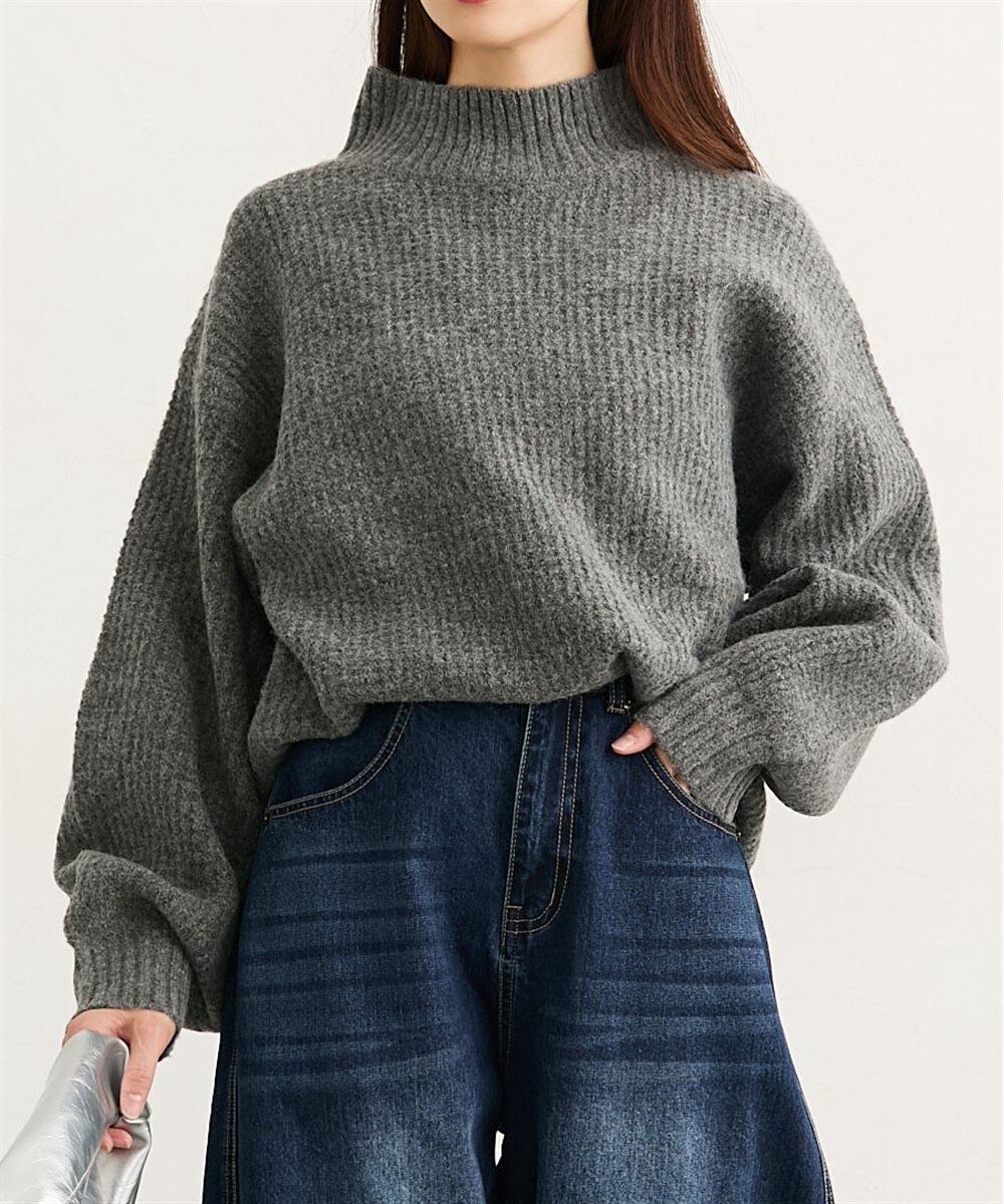 アルパカタッチワッフル編みハイネックニット【ウォッシャブル】 通販