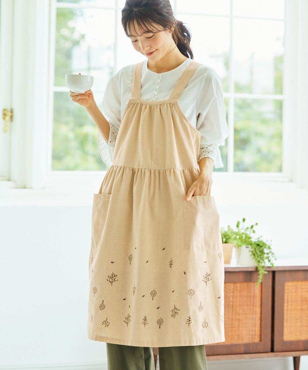 大きいサイズ 綿混刺しゅうエプロンワンピース 通販【ニッセン】