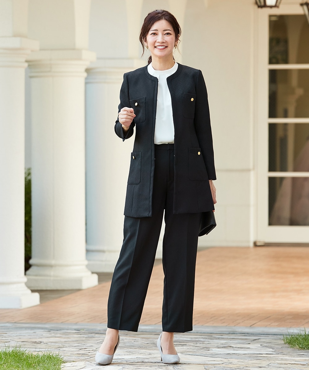 入学式・卒業式・フォーマル】ツイード調ロング丈ノーカラージャケット