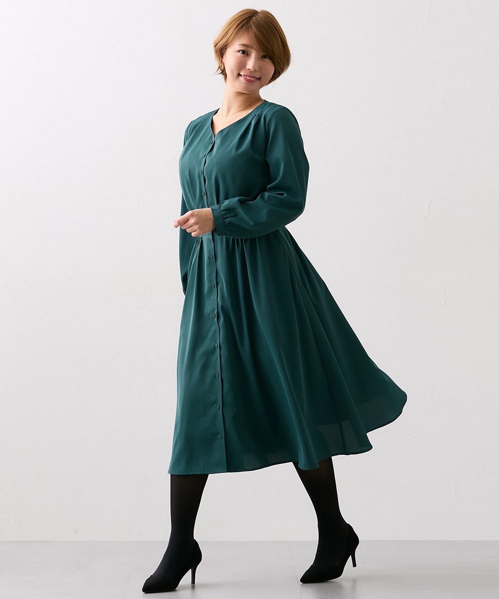 大きい胸専用】Vネックスタイルが良く見える2WAY 長袖 ワンピース