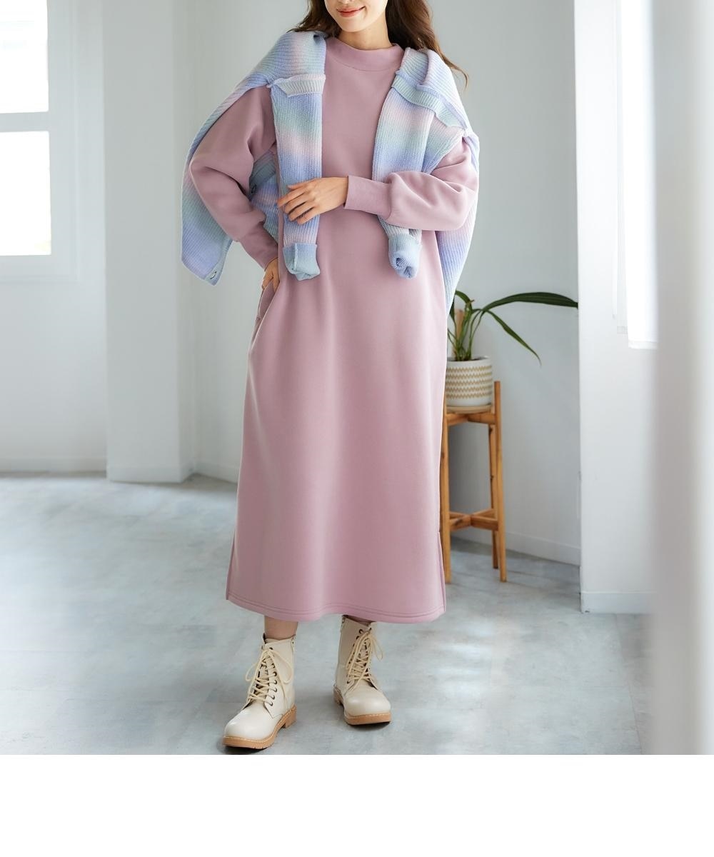 大きいサイズ キチンと見え柔らか裏起毛カットソーハイネック