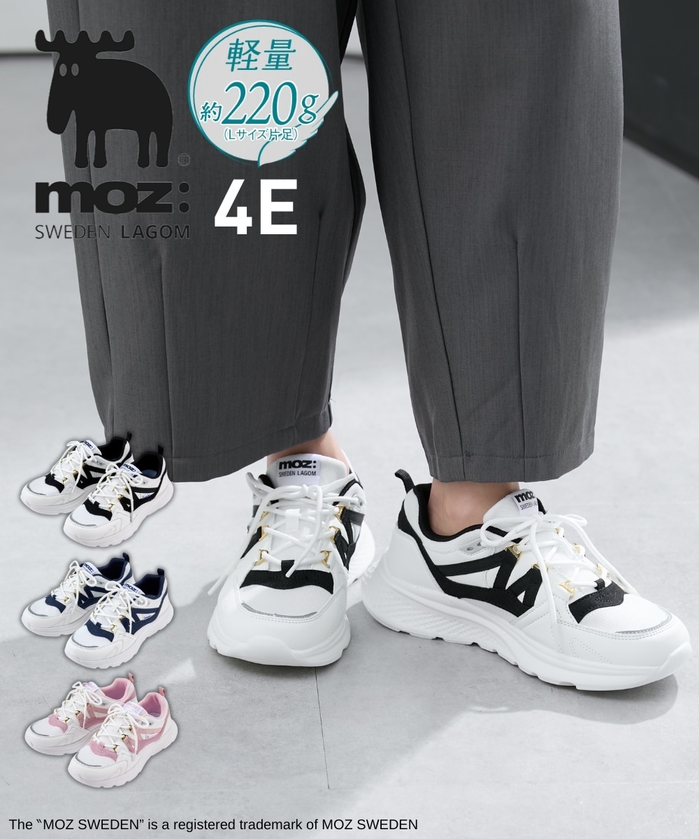 ゆったり幅広】moz（モズ）軽量モチーフ付レースアップスニーカー