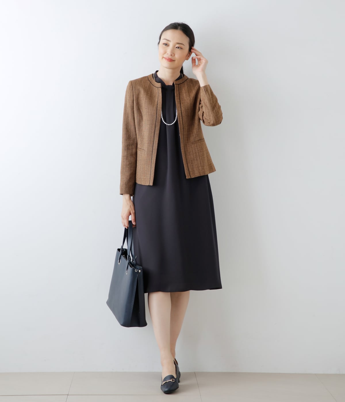 L】クラフトスラブツィードパイピングノーカラージャケット(54113151