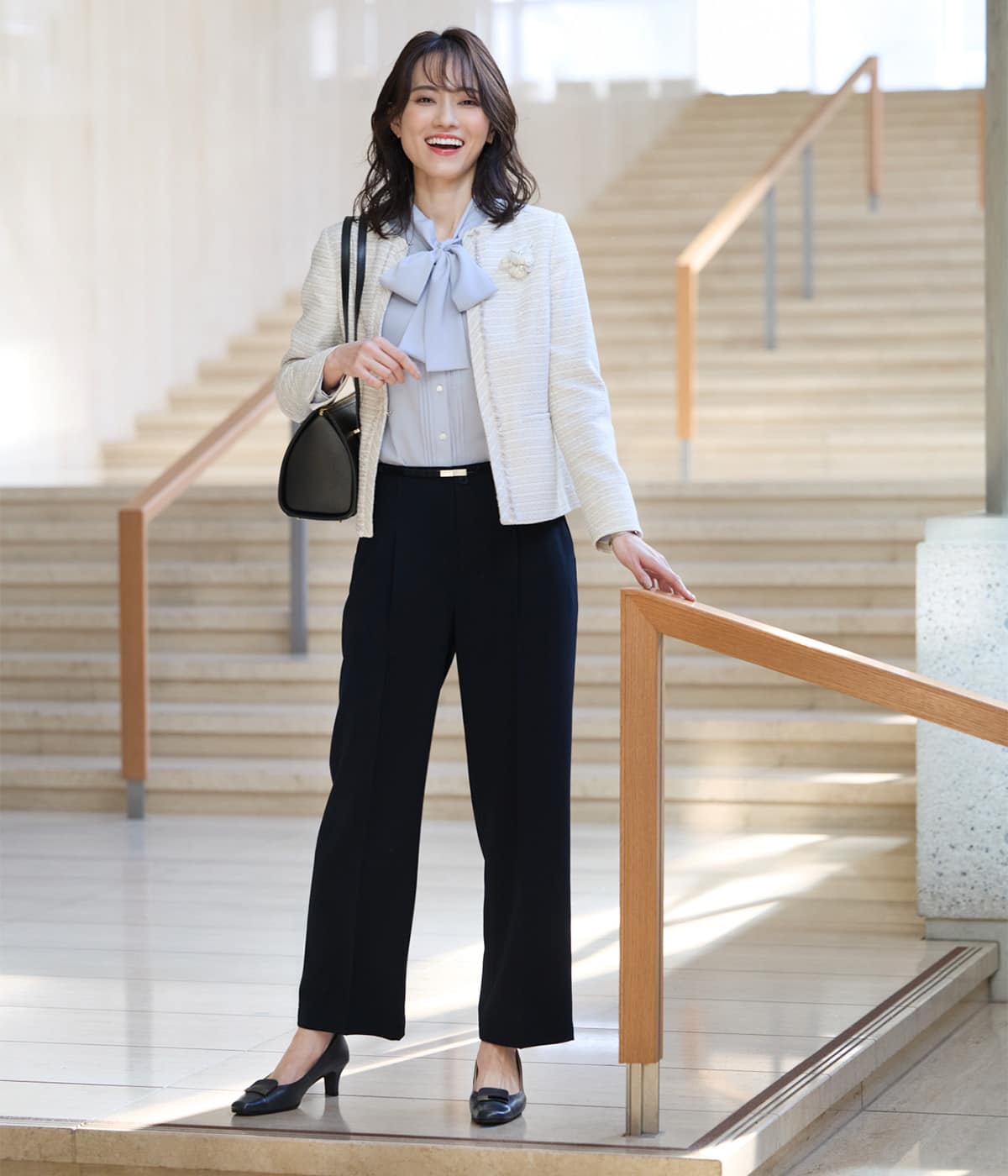 マットサテン ピンタックボウタイブラウス(51625114-2025