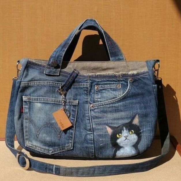 ブラックハート柄デニム♡刺繍のショルダーバッグ♡リボンとバンダナの