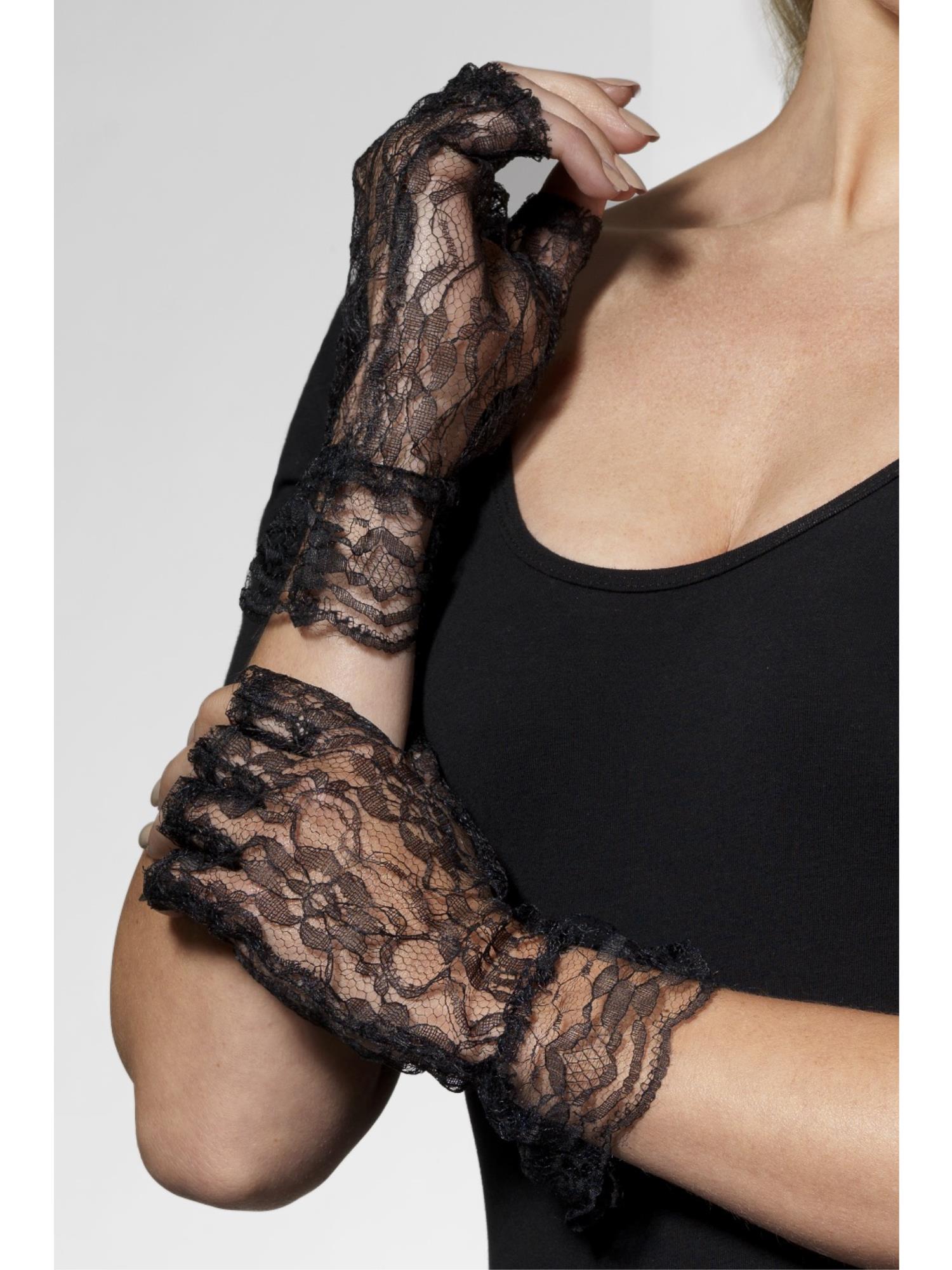 Fingerless Lace Gloves, Black – Smiffys