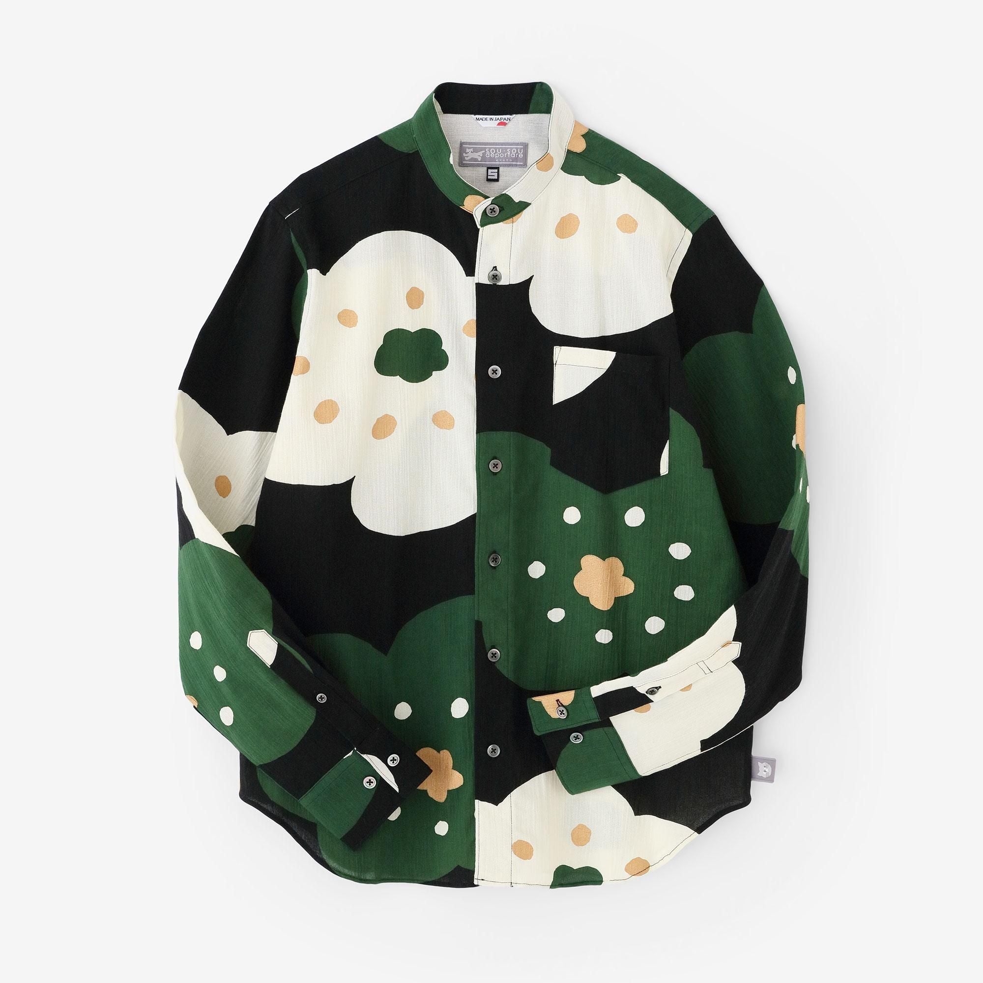 高島縮 スタンドカラーシャツ