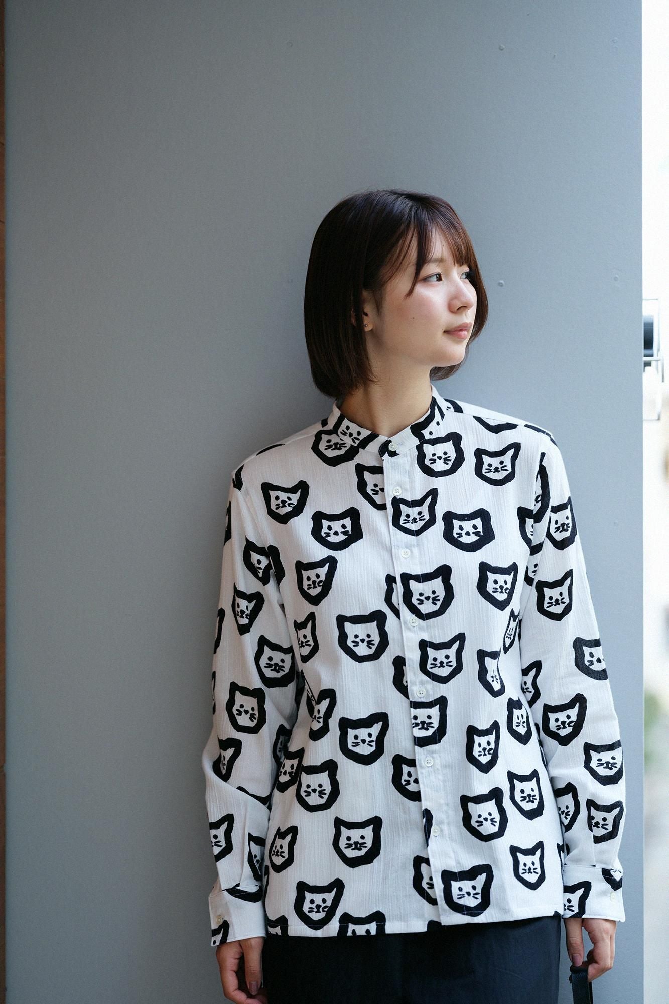 高島縮 スタンドカラーシャツ SP（サイドポケット付き）