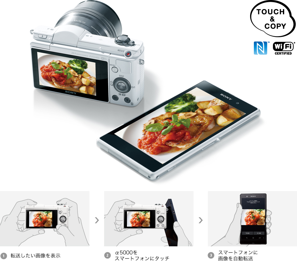 α5000 特長 : ワンタッチでつながるWi-Fi機能 | デジタル一眼カメラα