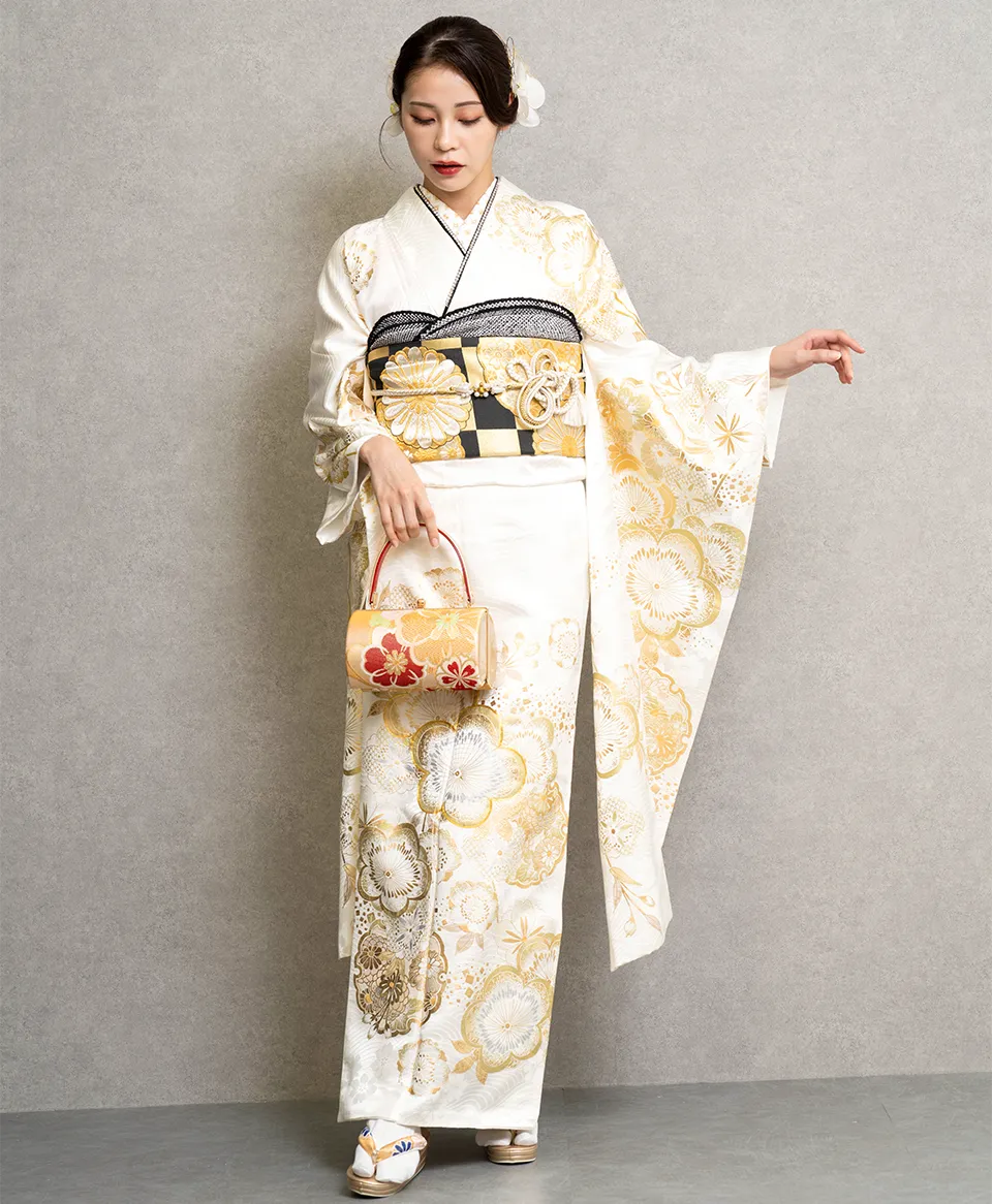 白・クリーム地ゴールド梅雪輪[FS5015] | 成人式振袖レンタル京都さがの館