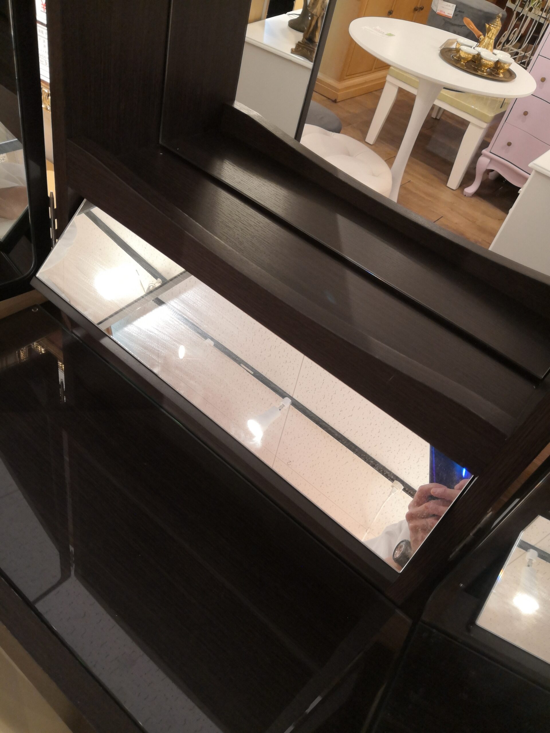 中古品 】NITORI ニトリ ダークブラウン 三面鏡 鏡台 収納付き チェア