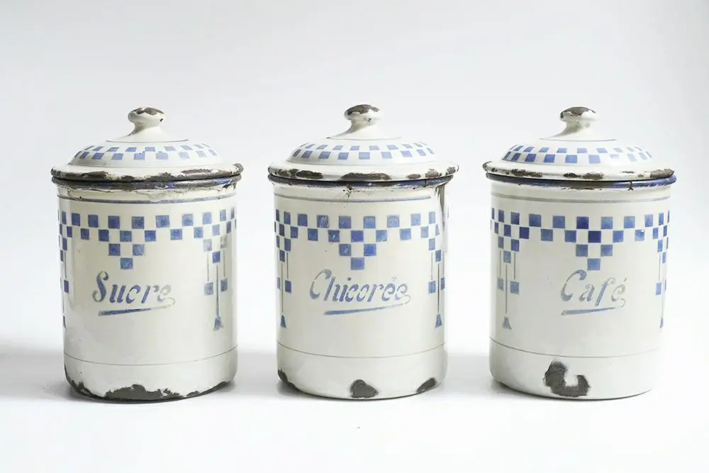 フランス アンティーク ホーロー ストッカー キャニスター ダミエ 市松